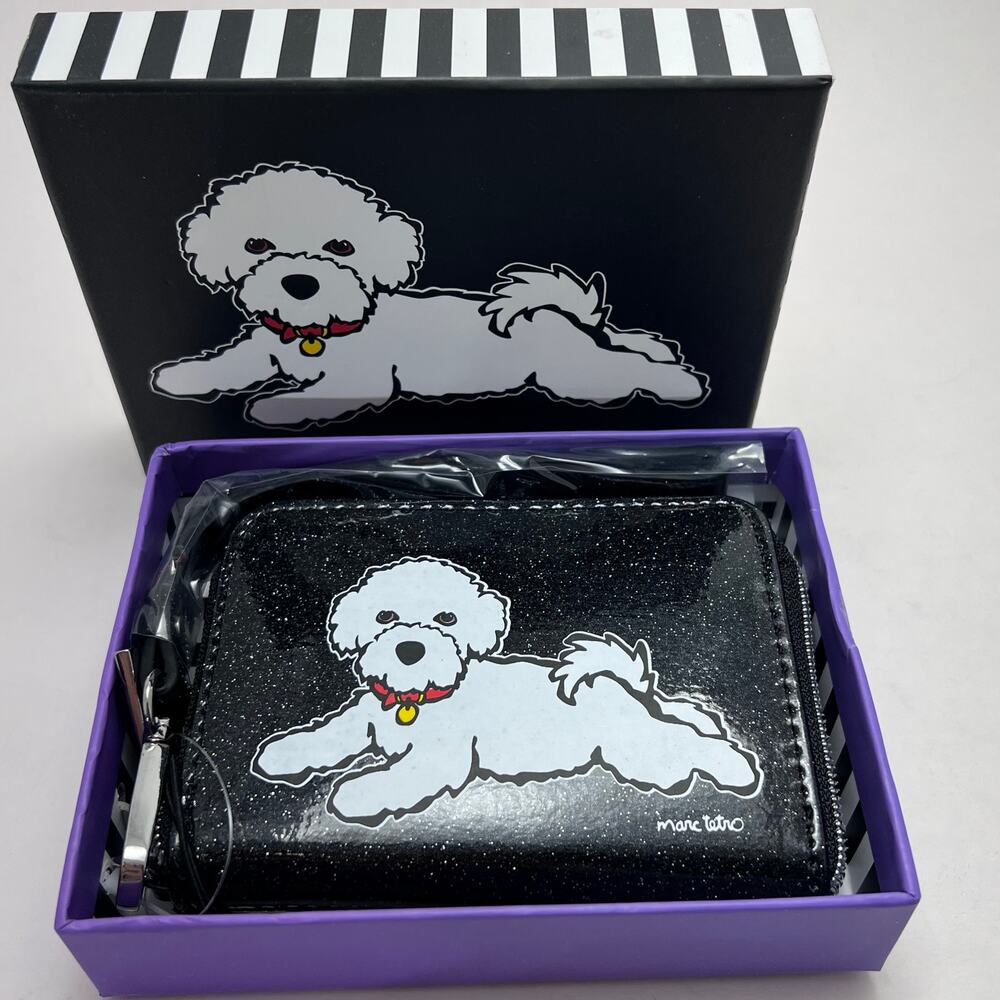 Marc Tetro Bichon Frise Black Zip Wallet, New in Box